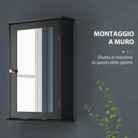 kleankin Mobiletto Bagno Pensile con Specchio e Anta a Chiusura Magnetica, 41x14x60 cm, Nero(m-4)
