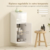 HOMCOM Mobiletto Bagno Sospeso con Cassetto, Anta Lucida e Ripiano in Vetro Regolabile, Bianco(m-5)