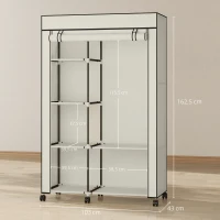 HOMCOM Armario de Tela con Ruedas Ropero Portátil con 6 Estantes y 1 Barra de Colgar para Dormitorio 103x43x162,5cm Crema(m-3)