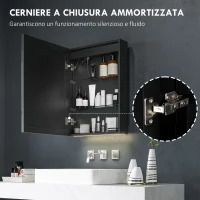 HOMCOM Armadietto Bagno con Specchiera, Luci LED Regolabili e Funzione Anti-Appannamento, Nero(m-7)