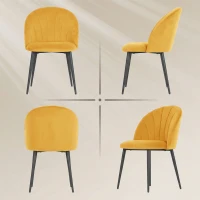 HOMCOM Set 2 Sedie da Pranzo Imbottite con Schienale a Conchiglia in Velluto, 52x55x79 cm, Giallo(m-7)