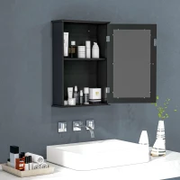 kleankin Mobiletto Bagno Pensile con Specchio e Anta a Chiusura Magnetica, 41x14x60 cm, Nero(m-2)