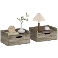HOMCOM Floating Nightstands Set of 2, Wall Mounted Bedside Table with Drawer for Bedroom, Grey Wood Effect(m-10)
