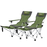 Outsunny Set 2 Chaises de Camping Pliantes avec Repose-pieds et Porte-gobelet, 82x50/100x88 cm, Vert