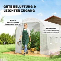 Outsunny Gewächshausfolie 4 x 2 m, wasserdicht Gartenfolie mit Tür, 8 Fenster, UV Schutz, Reißfest Polyethylen Weiß(m-4)