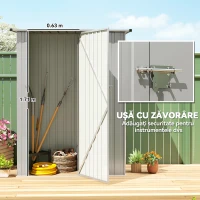 Outsunny Căsuță pentru Grădină 1,07m² din Oțel Galvanizat, Căsuță pentru Unelte cu Ușă Blocabilă, Acoperiș Înclinat, 142x86x189 cm, Argintiu(m-5)