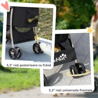 PawHut Carucior Detasabil pentru Animale de Companie, Carucior de Calatorie 3 in 1 pentru Caini si Pisici, Geanta de Transport Pliabila cu Roti Universale cu Frana, Copertina Cos de Depozitare, Negru(m-4)