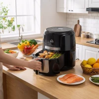 HOMCOM Heißluftfritteuse 4L, 12 Programme, 80-200° C Temperatur, Antihaftbeschichtung, Schwarz(m-9)