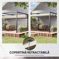 Outsunny Pergolă Gazebo pentru Exterior 3x2 m cu Acoperiș Retractabil din Metal și Poliester, Crem și Gri(m-4)