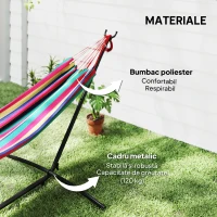Outsunny Hamac cu Suport 310x117cm pentru Camping cu Înălțime Reglabilă și Geantă de Transport, Capacitate 120 kg, Dungi Portocaliu și Roșu(m-5)