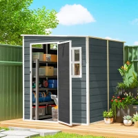Outsunny Abri de Jardin Cabanon de Stockage Plancher Structure Aluminium 3 Fenêtres 2 Aérations 182x182x183cm Gris Effet Bois(m-10)
