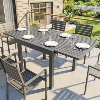 Outsunny Extending Garden Table for 4-8 People, Aluminium Outdoor Dining Table with Slatted Top, Dark Grey(m-2)