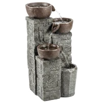 Outsunny 4-Tier Outdoor Fountain, Cascading Waterfall, Garden Fountain with LED Lights, Adjustable Flow, Grey and Rustic Brown(m-1)
