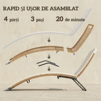 Outsunny Șezlong Prendisole din Ratan în Formă S cu Pernă, Șezlong de Grădină cu Cadru din Oțel, pentru Terasă, Plajă, Piscină, Grădină, 175x57x80cm, Crem(m-8)