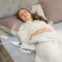 HOMCOM Heated Electric Blanket, Warm Throw Blanket with 5 Heating Levels, 10 Hour Auto-Off Timer, Grey(m-7)