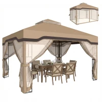 Outsunny 3 x 3.6 m Outdoor Garden Gazebo with Post Shelves, UPF50+ Patio Permanent Pavilion with Hook, Khaki(m-11)