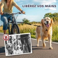 PawHut Laisse pour chien pour vélo 124 cm, laisse d'exercice chien, facile à installer et amovible, acier et polyester, noir(m-7)