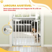PawHut Barreira de Segurança para Crianças e Cães Largura 76-82 cm Duplo Fecho Automático Abertura em Dois Sentidos Branco(m-4)