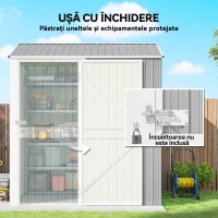 Outsunny Șopron de Grădină Înalt de 3.51m² din Oțel Galvanizat cu Orificii de Ventilație, Șopron de Grădină cu Ușă Blocabilă, Acoperiș Înclinat, Mănuși, Șopron pentru Unelte, 209x177x236 cm, Gri Argintiu(m-6)