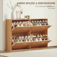 HOMCOM Scarpiera Ingresso Salvaspazio Slim con 4 Ante a Ribalte, Mobile Scarpiera Moderna per 24 Paia di Scarpe con Ripiani Regolabili, Portascarpe in Legno, 120x24x81cm, Color Legno(m-4)