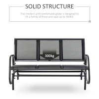 Outsunny 3-Seat Glider Rocking Chair for 3 People Garden Bench Patio Furniture Metal Frame, Black(m-5)