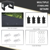 Outsunny Cort cu Copertina Pliabila de 3x3 m, Adapost pentru Soare Reglabil in inaltime, Geanta de Transport si Saci de Greutate(m-7)