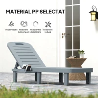 Outsunny Set de 2 șezlonguri, șezlonguri cu tăvi retractabile, înclinabile, suprafață efect lemn, 62 x 158 x 88 cm, gri(m-6)