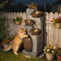 Outsunny Outdoor Fountain with 5-Tier, Garden Fountain with LED Lights, Adjustable Flow, Grey and Rustic Brown(m-3)