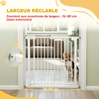PawHut Barrière de sécurité pour chiens et bébés 76 à 80 cm avec extension fixation par pression sans perçage 76 à 80cm blanc(m-4)