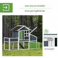 PawHut Cotet pentru gaini, Tarc din lemn pentru gaini,cu cuibar, tava glisanta, acoperis din bitum, retea de plantare, gri(m-9)