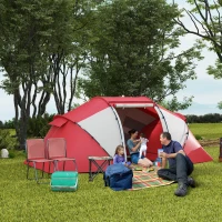 Outsunny Tente de camping familiale 4-6 personnes tente dôme étanche légère, ventilée 2 cabines fenêtre grande porte gris rouge(m-10)