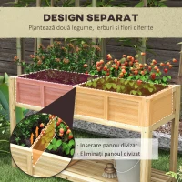 Outsunny Jardinieră Înălțată din Lemn cu Raft Inferior, Separator, Găuri de Drenaj, 115x46x75 cm, Culoare Lemn(m-4)
