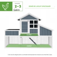 PawHut Cotet pentru gaini, Tarc din lemn pentru gaini,cu cuibar, tava glisanta, acoperis din bitum, retea de plantare, gri(m-8)