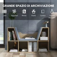 HOMCOM Libreria Panca 2 in 1, Design Contemporaneo, 6 Scomparti, 3 Cuscini Inclusi, 102L x 30l x 61H cm, Rovere e Grigio(m-4)