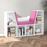 HOMCOM Libreria Panca 2 in 1, Design Contemporaneo, 6 Scomparti, 3 Cuscini Inclus,i 102L x 30P x 61H cm, Bianco e Rosa(m-13)