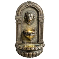 Outsunny Wall-Mounted Water Fountain, 3-Tier Cascading Waterfall with LED Lights and Adjustable Flow for Patio, Rustic Brown(m-10)