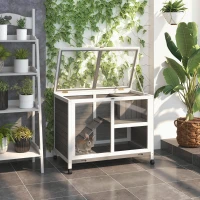 PawHut Kleintierstall mit 2 Ebenen 4 Rollen versiegeltes Tannenholz Grau(m-2)