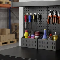 HOMCOM Établi d'Atelier, Charge Max. 272 kg, 122x61x156 cm, Panneau Perforé, 2 Tiroirs et 2 Étagères Réglables, Noir(m-9)