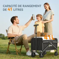 Outsunny Chariot de jardin chariot de transport à roulettes avec poignée réglable, avec sacs de transport 64 x 40 x 60-84 cm noir(m-4)