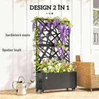Outsunny Strat Înălțat pentru Grădină cu Roți și Grilaj, Ghiveci de Exterior cu Găuri de Drenaj din Metal, pentru Flori și Legume, pentru Grădină și Balcon, 90x30x160 cm, Negru(m-4)