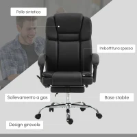 Vinsetto Sedia da Ufficio Regolabile con 6 Punti di Massaggio, Funzione di Riscaldamento, Poggiapiedi, Ecopelle, Nero(m-7)