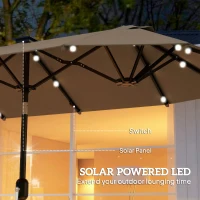 Outsunny Podwójny parasol 292 x 150 cm, parasol z oświetleniem LED, korbka, regulacja kąta, Khaki(m-4)