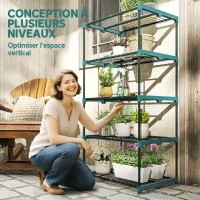 Outsunny Étagère à fleurs en acier 5 niveaux intérieur et extérieur support de plantes pour jardin balcon salon 67x49x138cm vert(m-4)