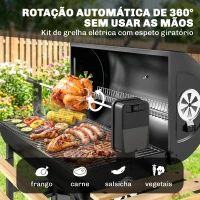 Outsunny Barbecue a Carvão Portátil Barril com Espeto Elétrico, Prateleiras Dobráveis Rodas e Termómetro(m-9)