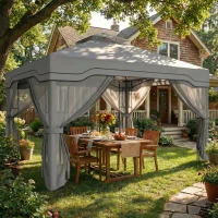 Outsunny 3 x 3.6 m Outdoor Garden Gazebo with Post Shelves, UPF50+ Patio Permanent Pavilion with Hook, Dark Grey(m-2)