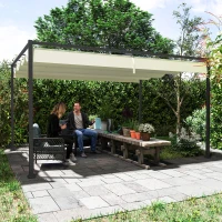 Outsunny Pergolă de Grădină 4x3m cu Acoperiș Retractabil din Poliester, Rezistentă, Crem(m-7)