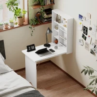 HOMCOM Scrivania a muro pieghevole, tavolo a parete pieghevole con ripiani per soggiorno, sala da pranzo, ufficio, 93,8 x 60 x 147 cm, bianco(m-10)