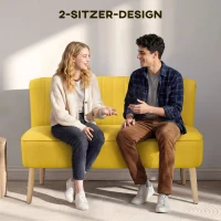 HOMCOM 2-Sitzer Sofa, weiche Polsterung, pflegeleichter Bezug, bis 220 kg, 117 x 56,5 x 77 cm, Gelb(m-6)