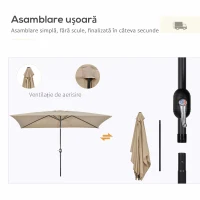 Outsunny Umbrelă de Grădină Înclinabilă cu Manivelă și 6 Spiţe, 2x3 m, Gri Închis(m-7)