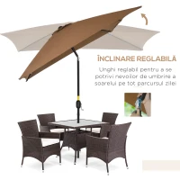 Outsunny Umbrelă de grădină 2x3 m dreptunghiulară cu manivelă și unghi reglabil, culoare cafea(m-4)